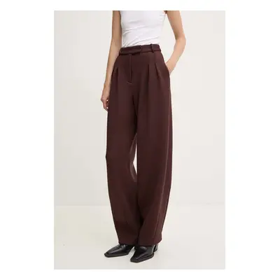 Kalhoty Remain Soft Cocoon Pants dámské, hnědá barva, široké, high waist, 501927578