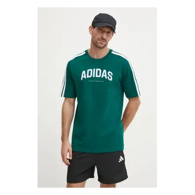 Bavlněné tričko adidas M C COLLE Collegiate zelená barva, s potiskem, JJ3869