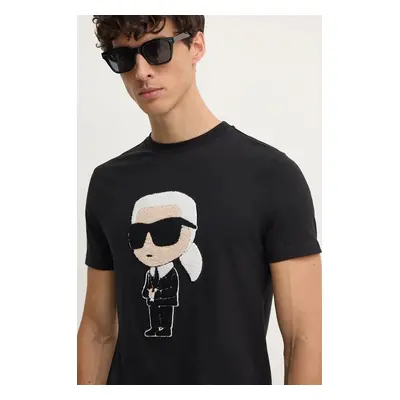 Bavlněné tričko Karl Lagerfeld černá barva, s aplikací, 544250.755075