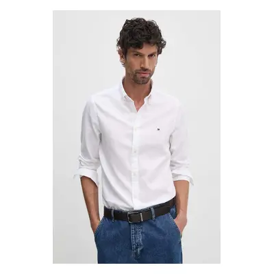 Bavlněná košile Tommy Hilfiger bílá barva, slim, s límečkem button-down, MW0MW34568