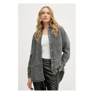 Džínová košile Pepe Jeans OVERSHIRT dámská, šedá barva, relaxed, s klasickým límcem, PL304963UM9