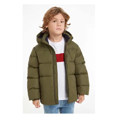 Dětská bunda Tommy Hilfiger zelená barva, KB0KB08341