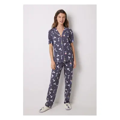 Bavlněné pyžamo women'secret Snoopy modrá barva, bavlněná, 3138558