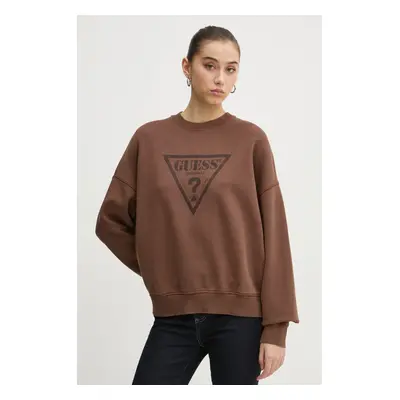 Bavlněná mikina Guess Originals dámská, hnědá barva, s potiskem, W5RQ14 K68I1