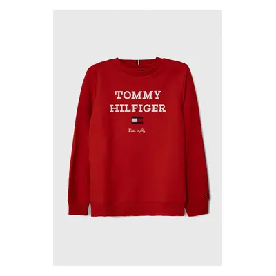 Dětská mikina Tommy Hilfiger červená barva, s potiskem