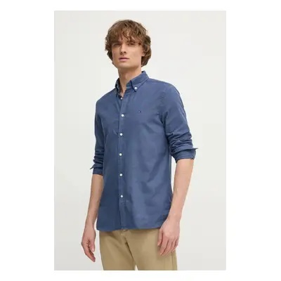 Košile s příměsí lnu Tommy Hilfiger modrá barva, regular, s límečkem button-down, MW0MW37574