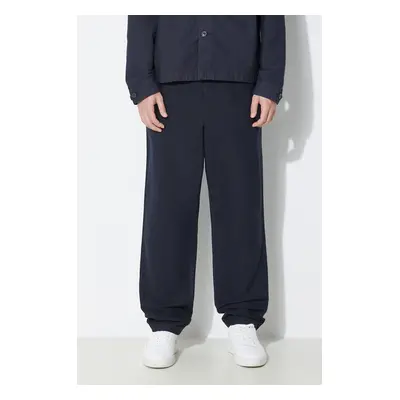 Kalhoty s příměsí lnu Norse Projects Ezra Relaxed Cotton Linen tmavomodrá barva, ve střihu chino