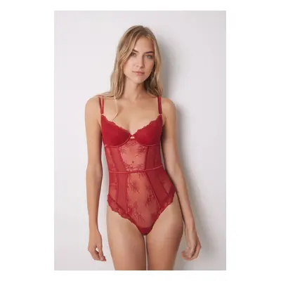 Body women'secret RED XMAS LA VECINA RUBIA červená barva, krajkové, 7918841