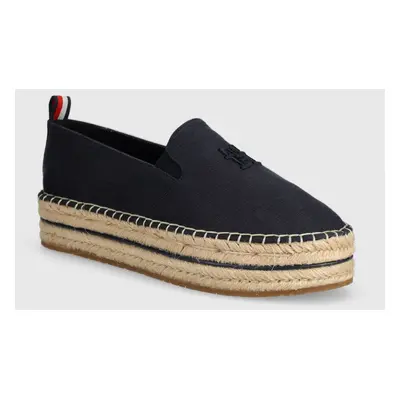 Espadrilky Tommy Hilfiger TH EMBROIDERED CANVAS FLATFORM tmavomodrá barva, na platformě, FW0FW07