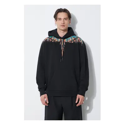 Bavlněná mikina Marcelo Burlon Grizzly Wings Regular Hoodie pánská, černá barva, s kapucí, s pot