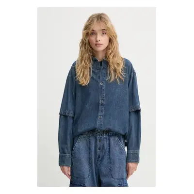 Košile G-Star Raw dámská, modrá barva, relaxed, s klasickým límcem, D25358-D252