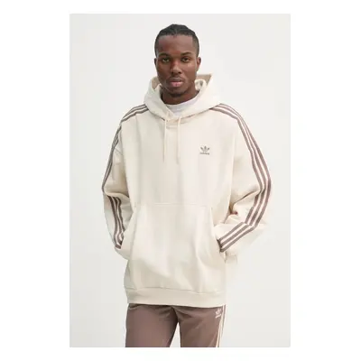 Mikina adidas Originals BAGGY HOODIE pánská, béžová barva, s kapucí, s aplikací, JP1073