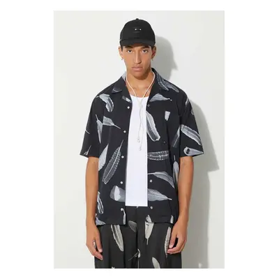 Košile Marcelo Burlon Aop Wind Feather Hawaii černá barva, relaxed