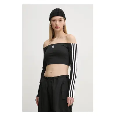 Tričko s dlouhým rukávem adidas Originals Off Shoulder černá barva, španělský výstřih, JD0274