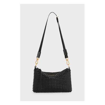 Kožená kabelka AllSaints EVE STUD CROSSBODY černá barva, W027XZ