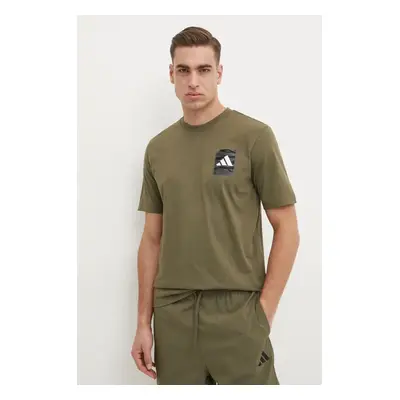 Bavlněné tričko adidas Camo zelená barva, s aplikací, JI6759