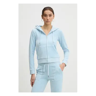 Mikina Juicy Couture dámská, modrá barva, s kapucí, hladká, JCAP176