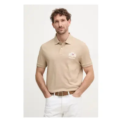 Bavlněné polo tričko Tommy Hilfiger béžová barva, s aplikací, MW0MW37516