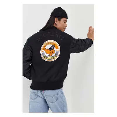 Vlněná bomber bunda Iceberg x Looney Tunes černá barva, přechodná