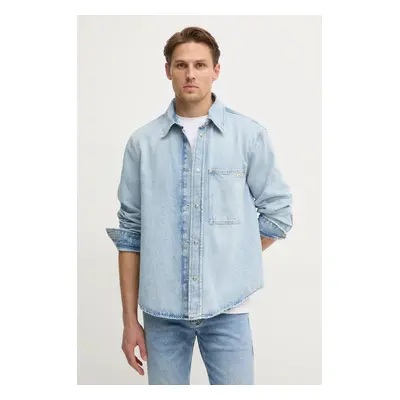 Džínová košile Calvin Klein Jeans pánská, modrá barva, regular, s klasickým límcem, J30J327021