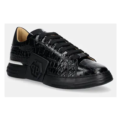 Kožené sneakers boty Philipp Plein Crocco Lo-Top Hexagon černá barva, USC0653 PTE003N 0202