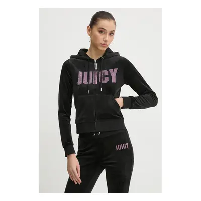 Mikina Juicy Couture dámská, černá barva, s kapucí, s aplikací, JCBAS125861