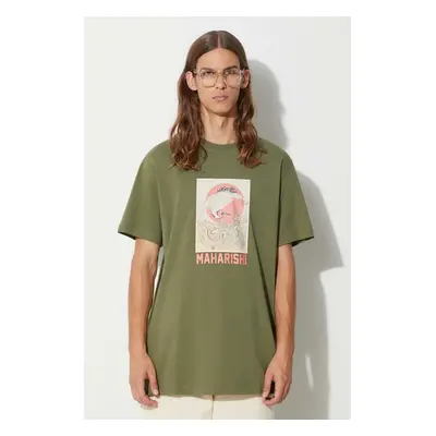 Bavlněné tričko Maharishi Peace Crane T-Shirt zelená barva, s potiskem, 1072