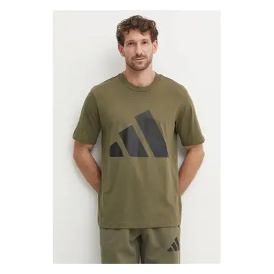 Bavlněné tričko adidas Essentials zelená barva, s potiskem, JE8931