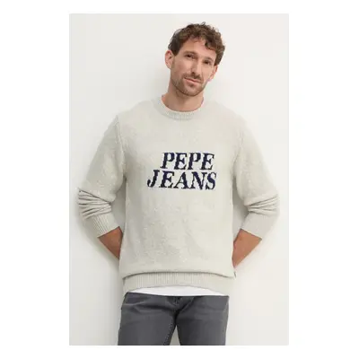 Svetr z vlněné směsi Pepe Jeans LUKA pánský, šedá barva, PM702499