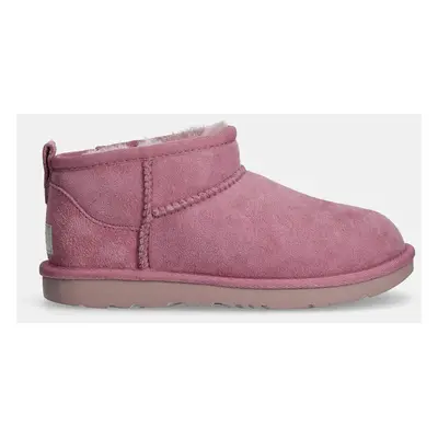 Dětské semišové sněhule UGG KIDS CLASSIC ULTRA MINI růžová barva, 1130750K