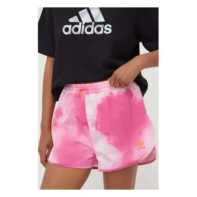 Kraťasy adidas Originals dámské, růžová barva, vzorované, high waist