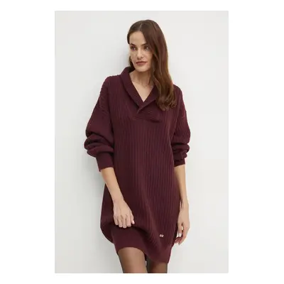 Vlněné šaty Victoria Beckham vínová barva, mini, oversize, 1424KDR005931A