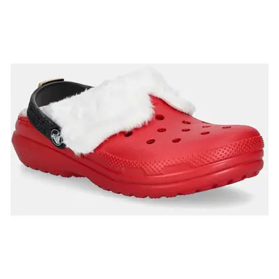 Dětské pantofle Crocs CLASSIC LINED SANTA CLOG červená barva, 210931