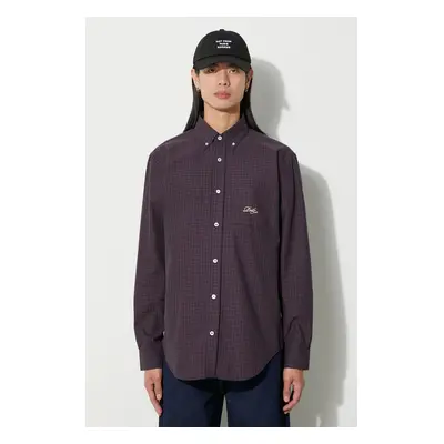 Košile Drôle de Monsieur La Chemise Carreaux hnědá barva, regular, s límečkem button-down, C-SH1