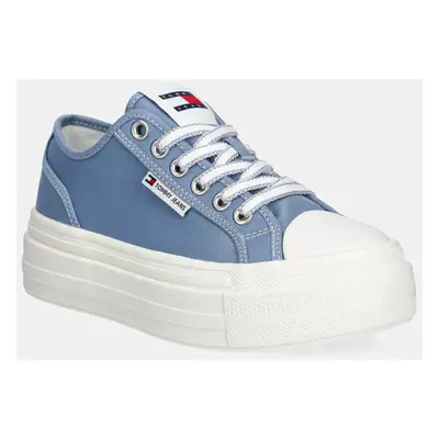 Tenisky Tommy Jeans TJW FOXING FLATFORM SNEAKER LOW dámské, modrá barva, EN0EN02713