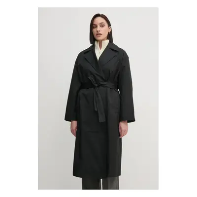 Trench kabát Calvin Klein dámský, černá barva, přechodný, oversize, 00040WL546