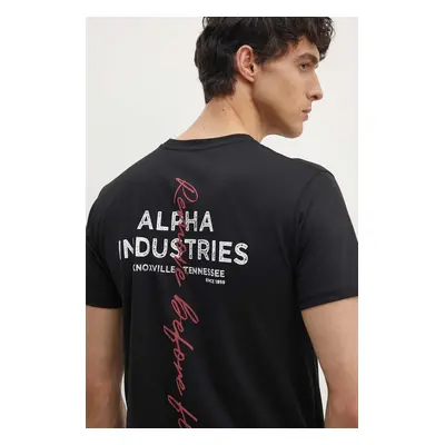 Bavlněné tričko Alpha Industries černá barva, s potiskem, 148516