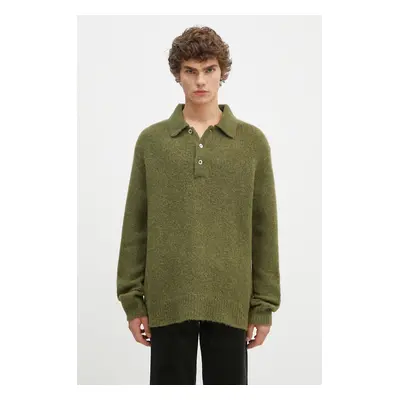 Vlněný svetr Norse Projects Rasmus Relaxed Brushed Polo pánský, zelená barva, N45.0614.8098