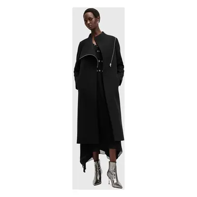 Vlněný kabát AllSaints MARGOH COAT černá barva, přechodný, W009OB