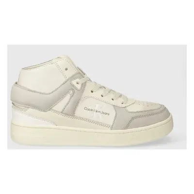 Kožené sneakers boty Calvin Klein Jeans BASKET CUPSOLE HIGH MIX ML FAD béžová barva, YW0YW01300