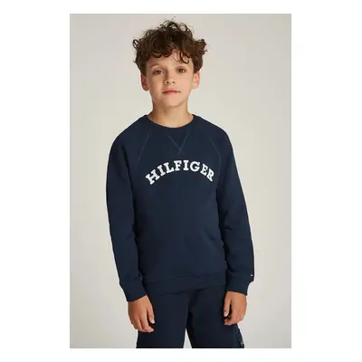 Dětská bavlněná mikina Tommy Hilfiger tmavomodrá barva, s potiskem, KS0KS00626