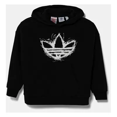 Dětská mikina adidas Originals černá barva, s kapucí, s potiskem, JD0365