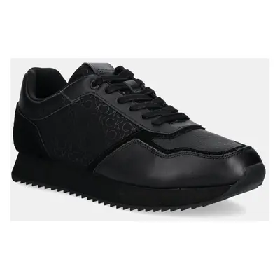 Kožené sneakers boty Calvin Klein LOW TOP LACE UP MONO černá barva, HM0HM01664