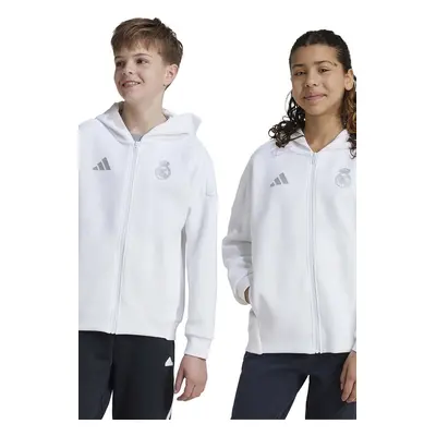 Dětská mikina adidas Performance bílá barva, s kapucí, s potiskem, IT3803