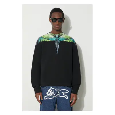 Bavlněná mikina Marcelo Burlon Icon Wings Regular Crewneck pánská, černá barva, s potiskem, CMBA