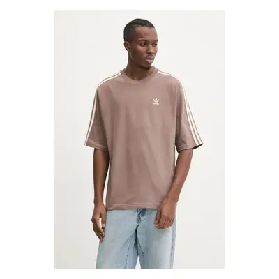 Bavlněné tričko adidas Originals Oversize tee béžová barva, s aplikací, JP1058