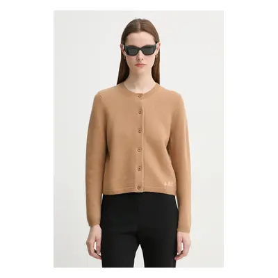 Vlněný svetr A.P.C. cardigan mila hnědá barva, WVBDK.F22301