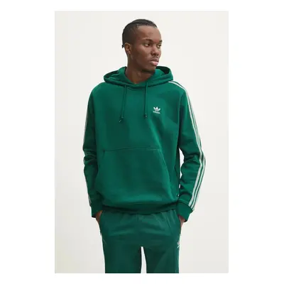 Mikina adidas Originals 3-Stripes pánská, zelená barva, s kapucí, vzorovaná, JP1001