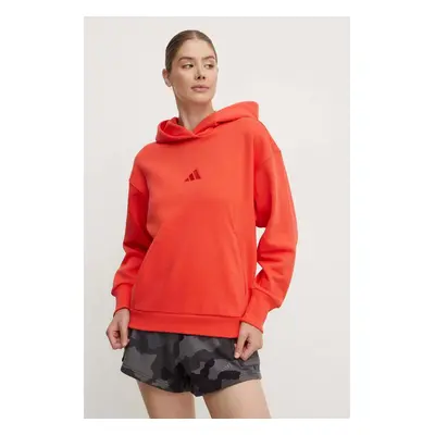 Mikina adidas All SZN dámská, červená barva, s kapucí, hladká, IY6764