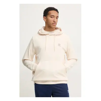 Bavlněná mikina adidas Originals Essential pánská, béžová barva, s kapucí, hladká, JD2408